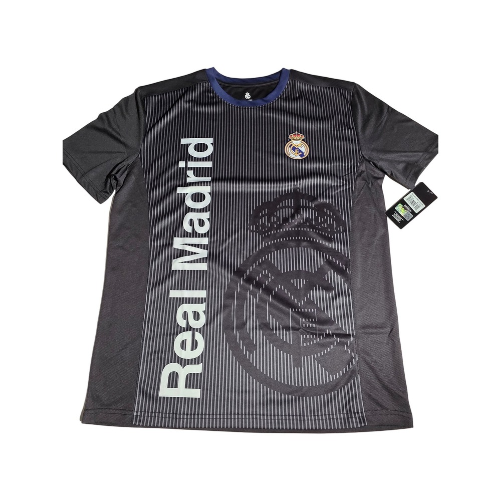 Real Madrid CF Soccer Jersey Mens Large‎ Charcoal Grey Navy Blue Pinstripe NWT